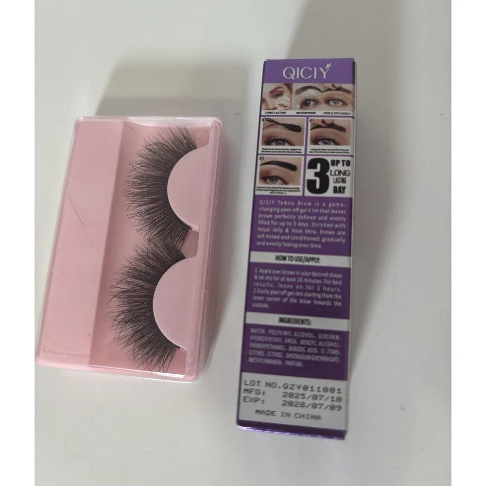 QICIY Tattoo Eyebrow Gel Peel-Off + False Eyelashes Beauty Set New